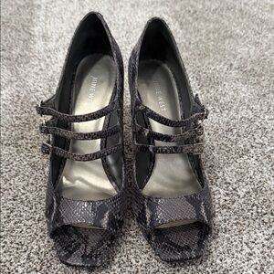 Nine West Snakeskin Triple Strap Heels - Black